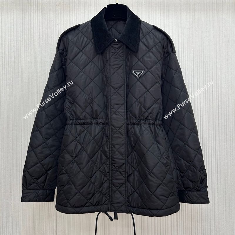 Prada Quilted Nylon and Cotton Padded Coat Black 2025 PR091901 (QI-250919006)