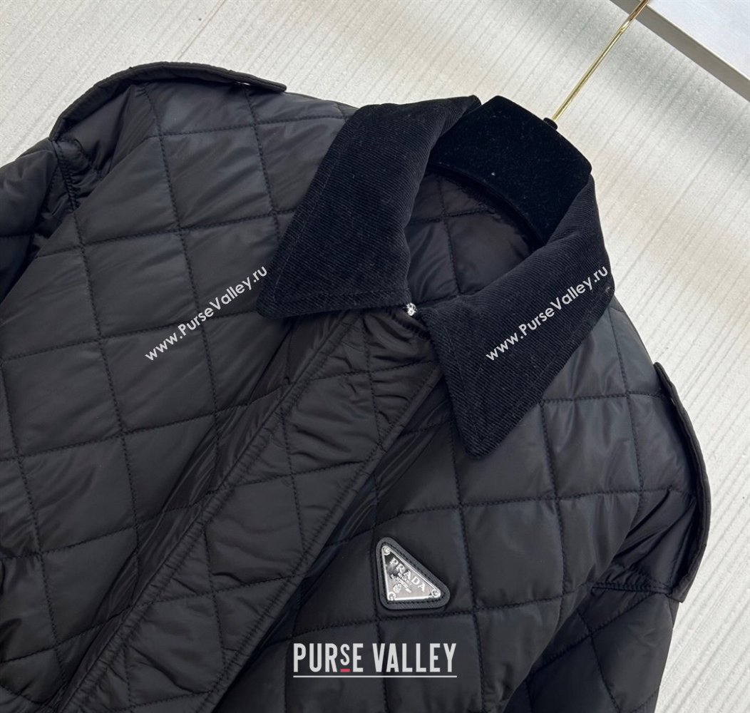 Prada Quilted Nylon and Cotton Padded Coat Black 2025 PR091901 (QI-250919006)