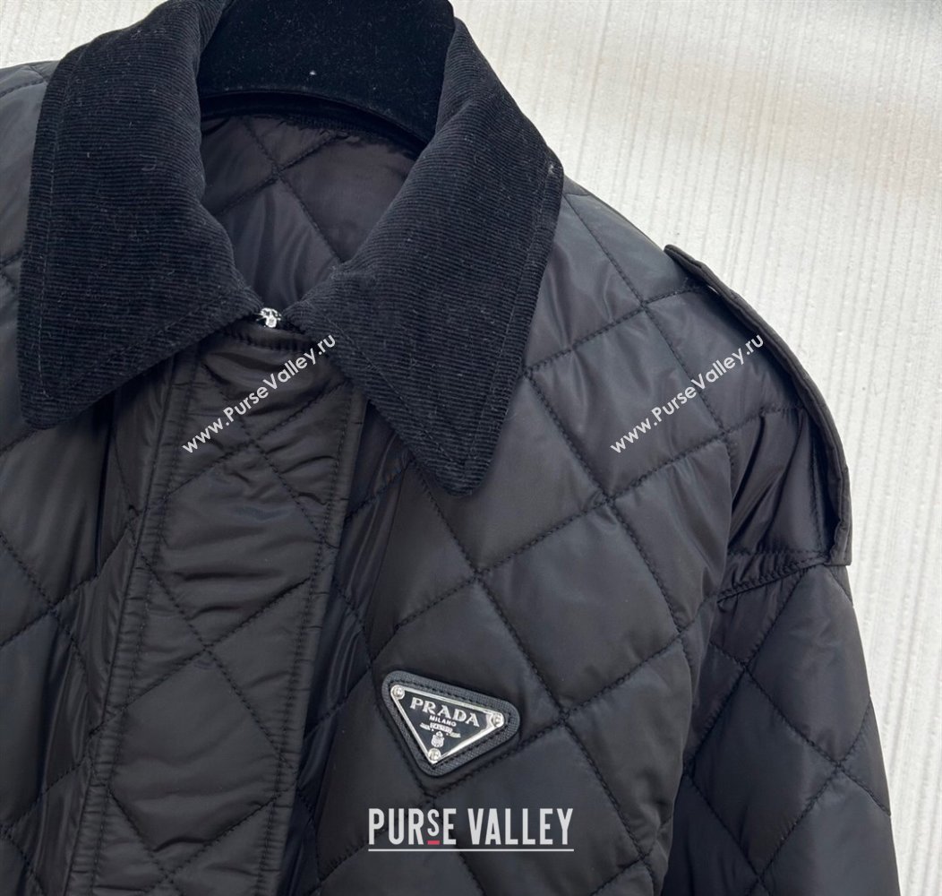 Prada Quilted Nylon and Cotton Padded Coat Black 2025 PR091901 (QI-250919006)