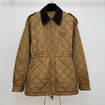 Prada Quilted Nylon and Cotton Padded Coat Brown 2025 PR091901 (QI-250919007)