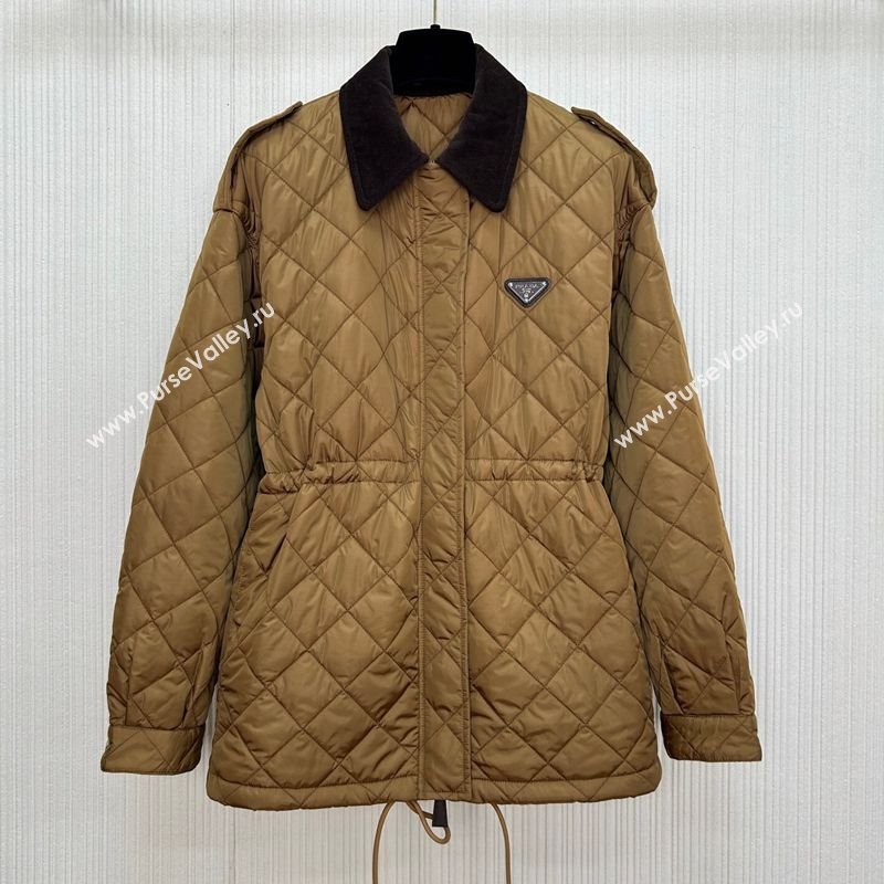 Prada Quilted Nylon and Cotton Padded Coat Brown 2025 PR091901 (QI-250919007)