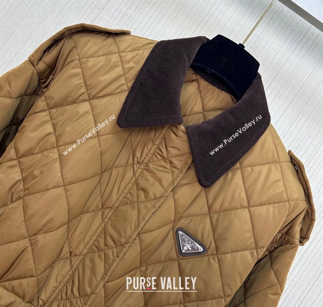 Prada Quilted Nylon and Cotton Padded Coat Brown 2025 PR091901 (QI-250919007)