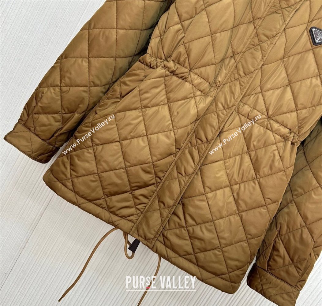 Prada Quilted Nylon and Cotton Padded Coat Brown 2025 PR091901 (QI-250919007)
