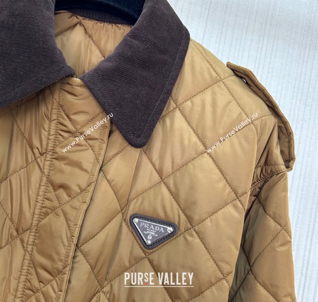 Prada Quilted Nylon and Cotton Padded Coat Brown 2025 PR091901 (QI-250919007)