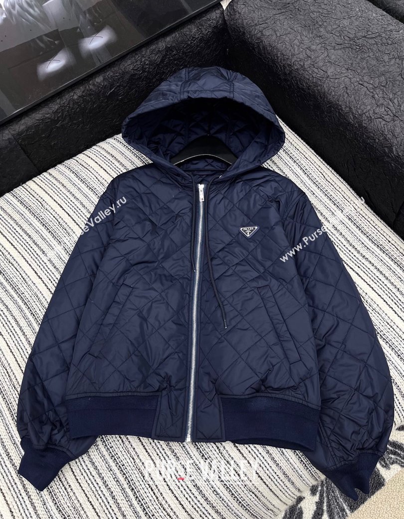 Prada Quilted and Cotton Padded Jacket Blue 2025 PR091910 (QI-250919010)