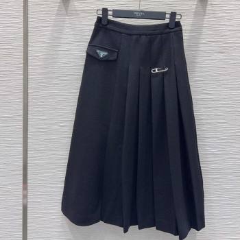 Prada Wool Blend Skirt Black 2025 PR091919 (QI-250919019)