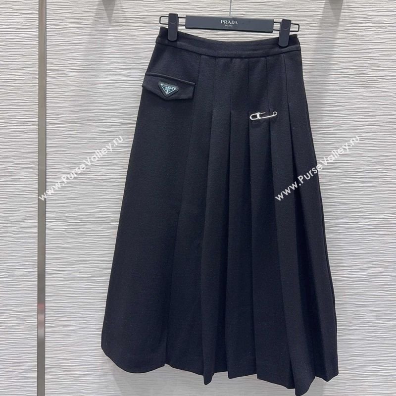 Prada Wool Blend Skirt Black 2025 PR091919 (QI-250919019)