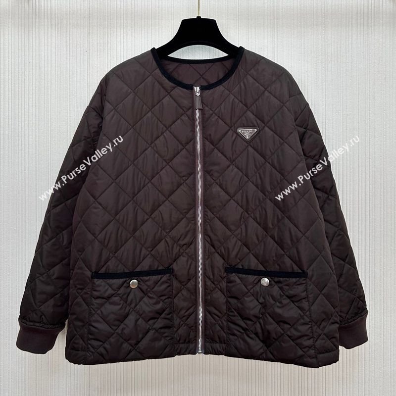 Prada Quilted Cotton-Padded Jacket Dark Brown 2025 PR091963 (QI-250919063)