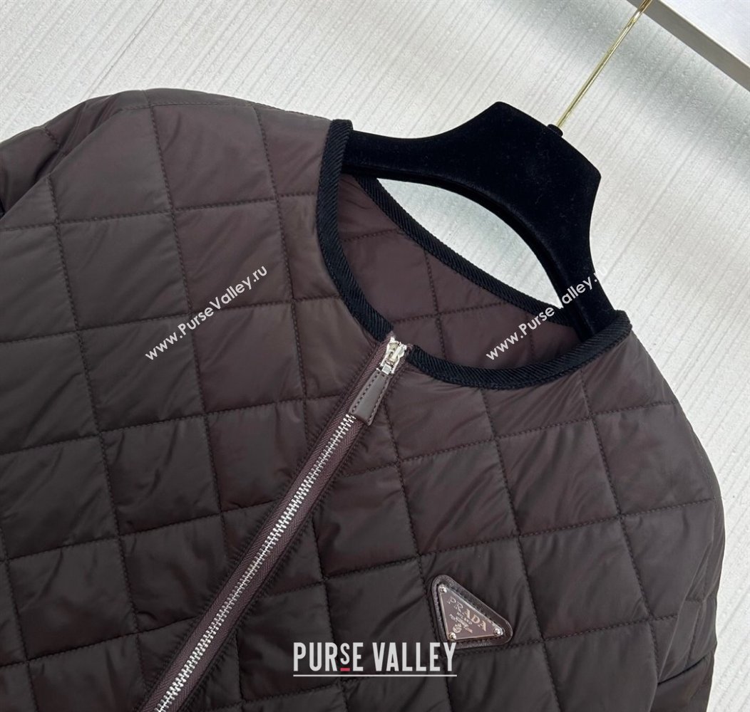 Prada Quilted Cotton-Padded Jacket Dark Brown 2025 PR091963 (QI-250919063)