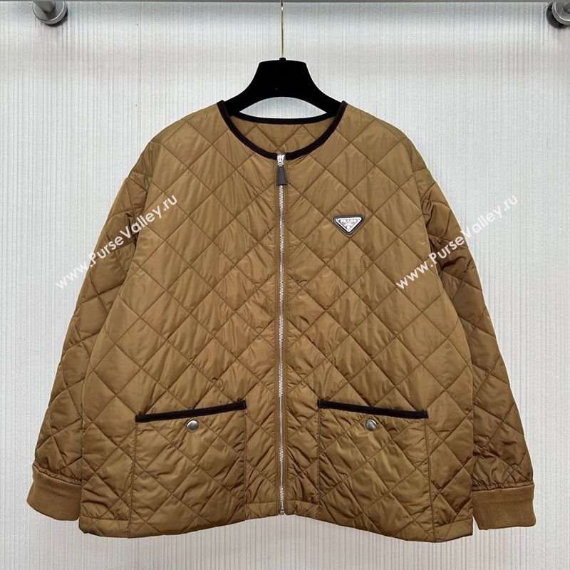 Prada Quilted Cotton-Padded Jacket Brandy Brwon 2025 PR091963 (QI-250919064)