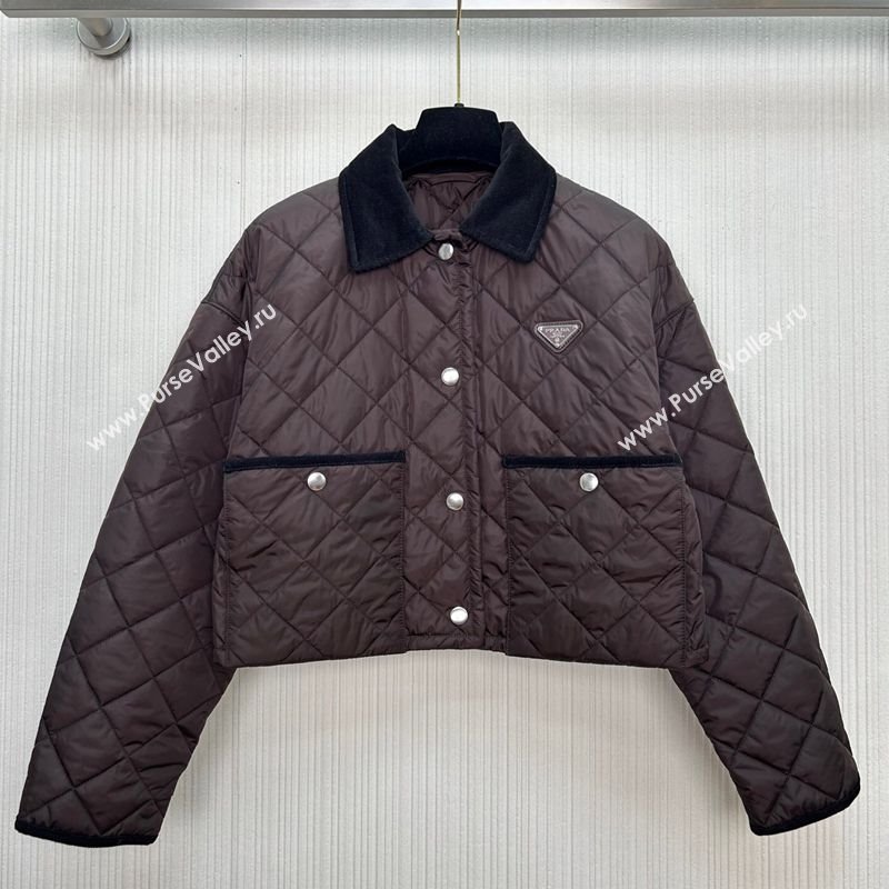 Prada Quilted Cotton-Padded Short Jacket Dark Brown 2025 PR091964 (QI-250919065)