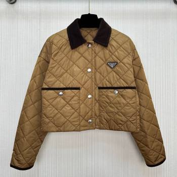 Prada Quilted Cotton-Padded Short Jacket Brandy Brown 2025 PR091964 (QI-250919066)