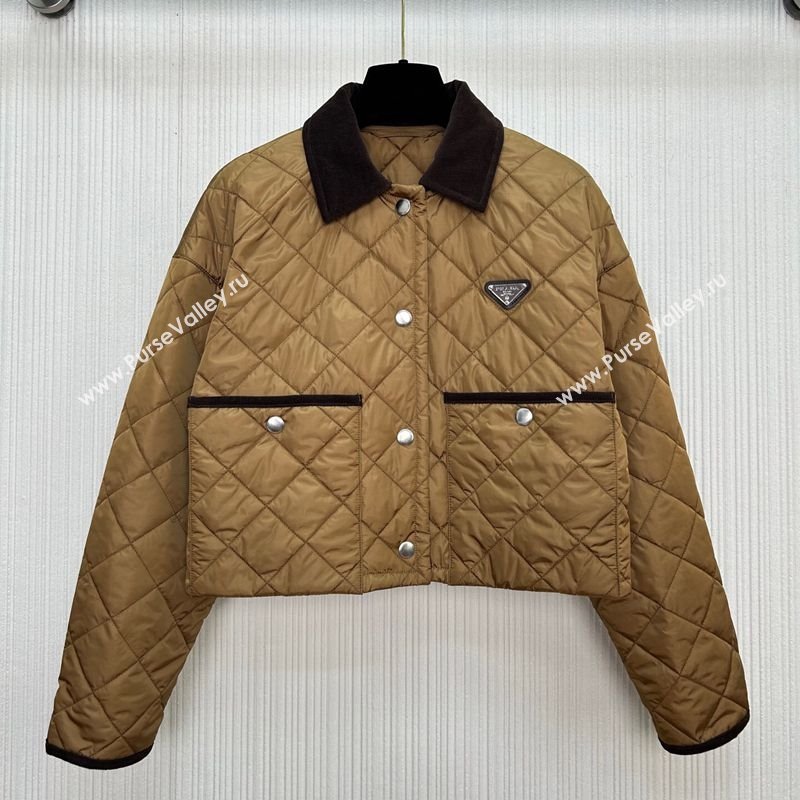 Prada Quilted Cotton-Padded Short Jacket Brandy Brown 2025 PR091964 (QI-250919066)