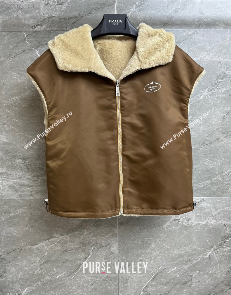 Prada Wool Nylon Reversible Vest Brown/Beige 2025 PR091958 (QI-250919058)