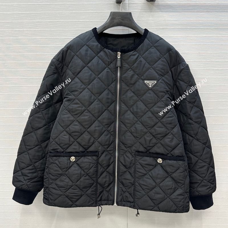 Prada Quilted Nylon and Cotton Padded Jacket Black 2025 PR091882 (QI-250919083)