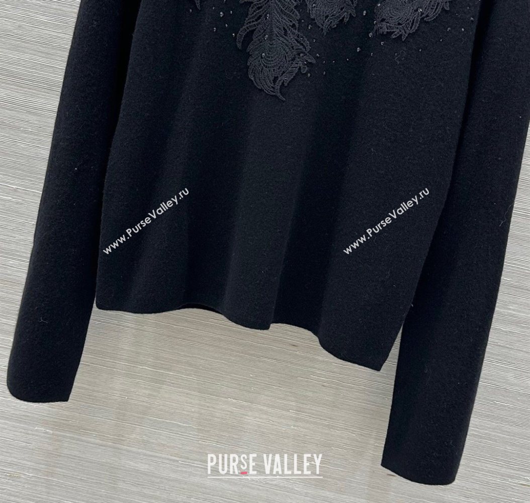 Ermanno Scervino Cashmere and Mesh Top with Strass and Embroidery Black 2025 1014 (QI-251014104)