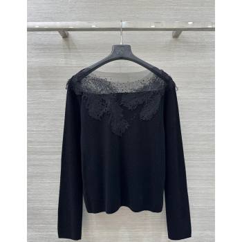 Ermanno Scervino Cashmere and Mesh Top with Strass and Embroidery Black 2025 1014 (QI-251014104)