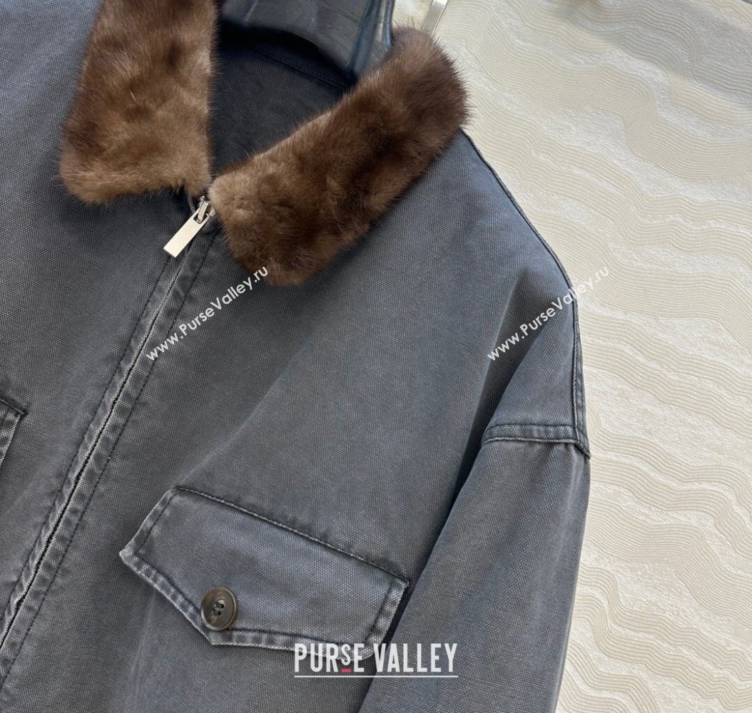 Prada Canvas and Mink Fur Jacket Blue 2025 1014 (QI-251014116)