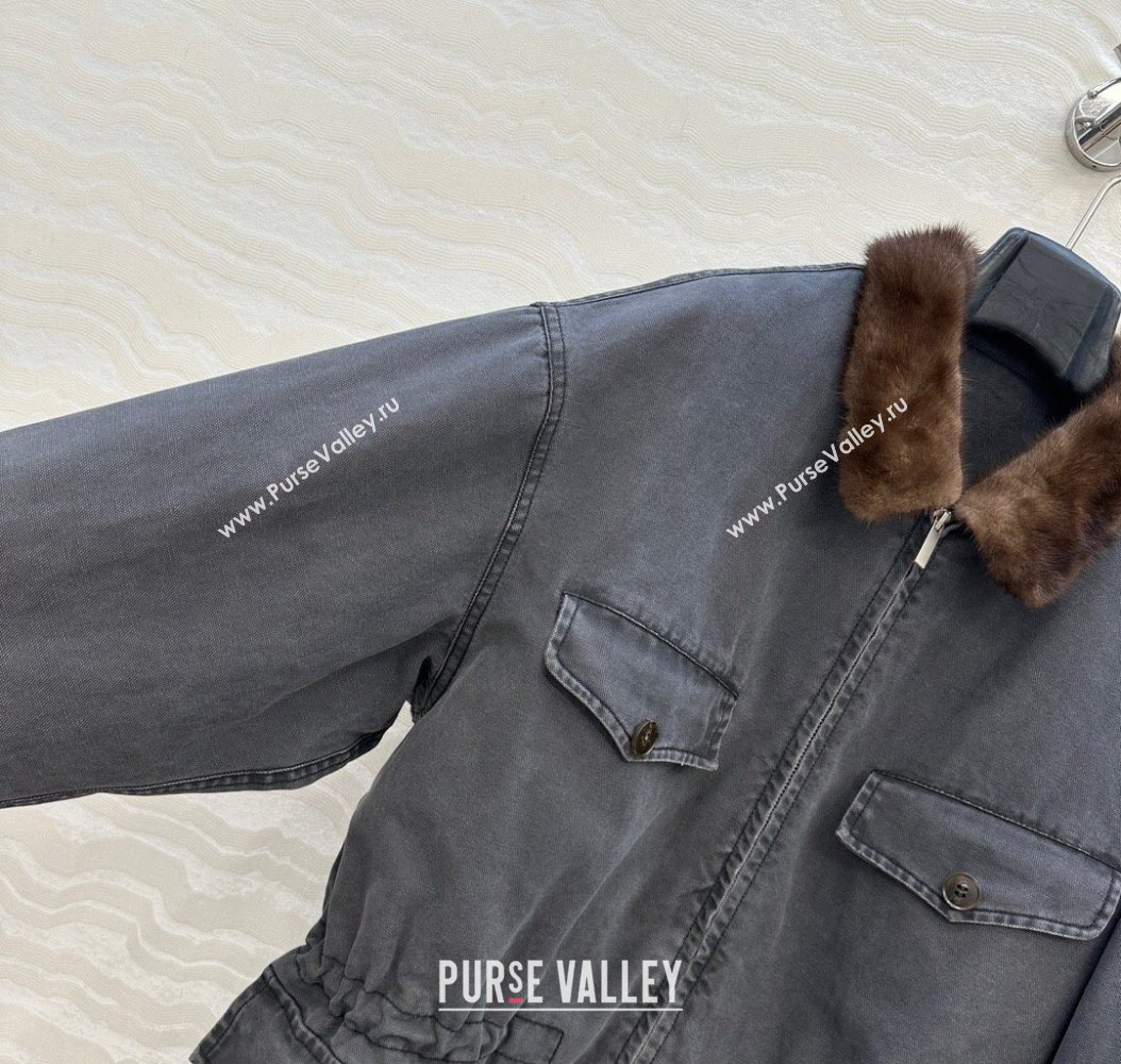 Prada Canvas and Mink Fur Jacket Blue 2025 1014 (QI-251014116)