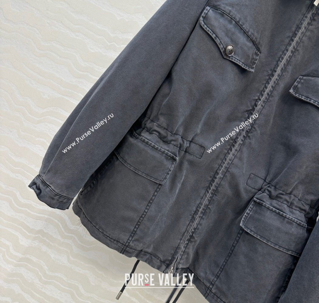 Prada Canvas and Mink Fur Jacket Blue 2025 1014 (QI-251014116)