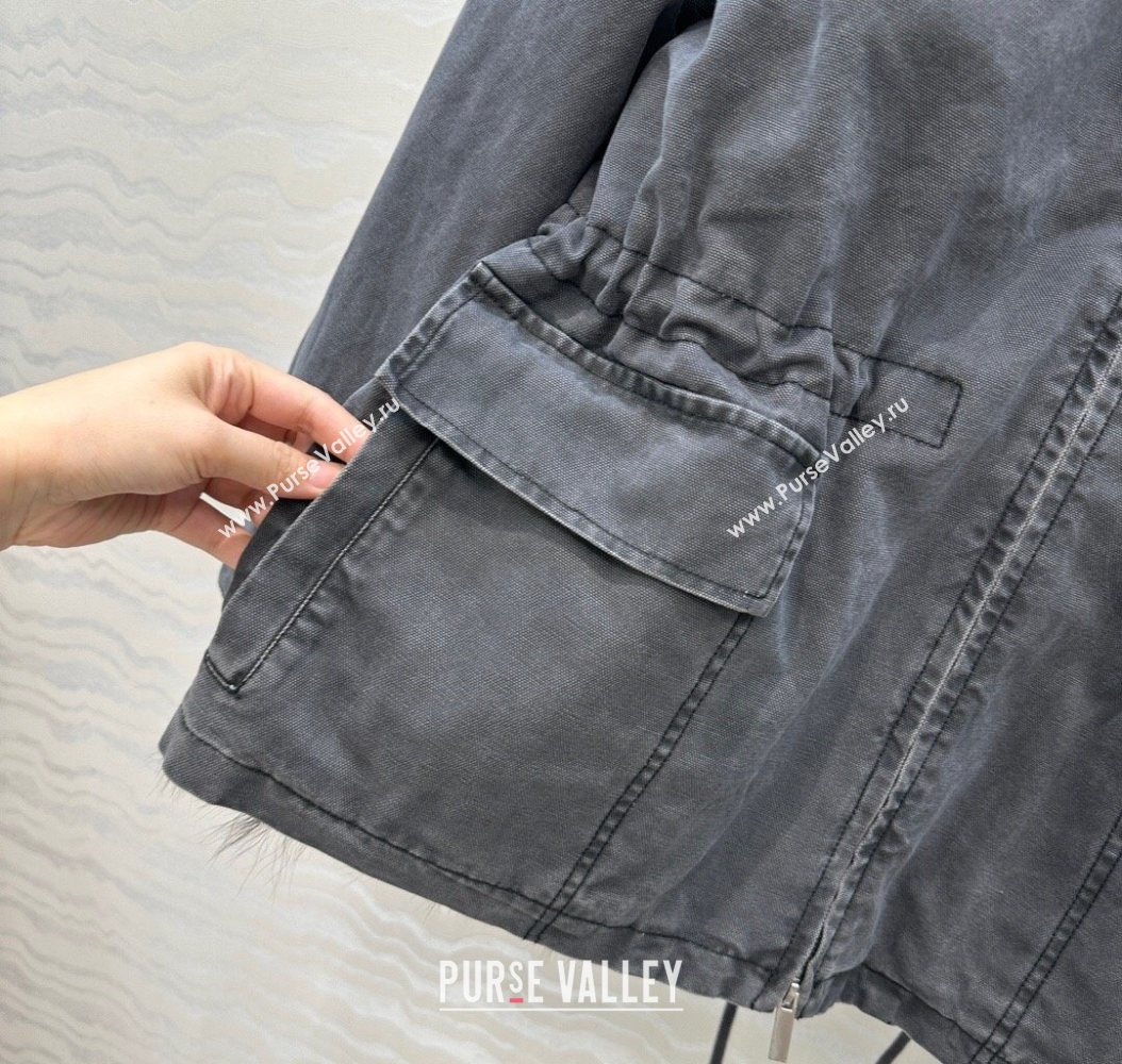 Prada Canvas and Mink Fur Jacket Blue 2025 1014 (QI-251014116)