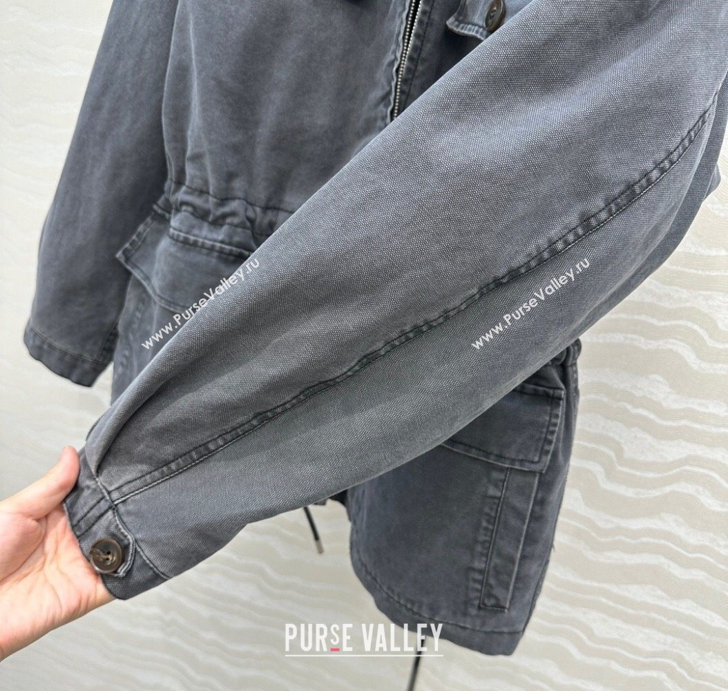 Prada Canvas and Mink Fur Jacket Blue 2025 1014 (QI-251014116)