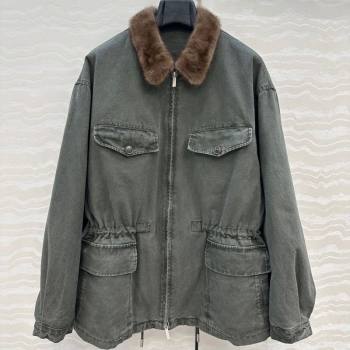 Prada Canvas and Mink Fur Jacket Green 2025 1014 (QI-251014117)