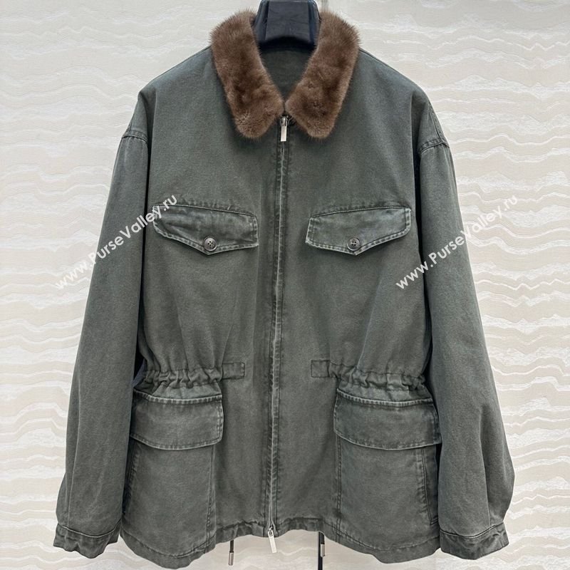 Prada Canvas and Mink Fur Jacket Green 2025 1014 (QI-251014117)