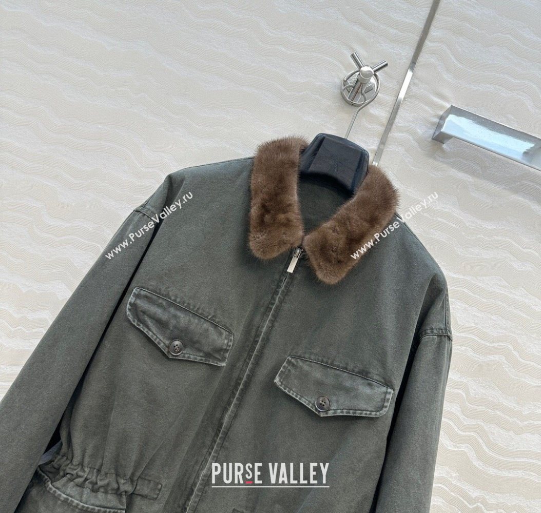 Prada Canvas and Mink Fur Jacket Green 2025 1014 (QI-251014117)