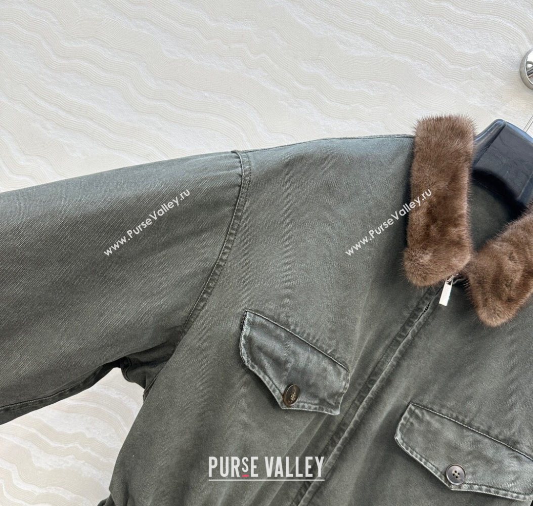 Prada Canvas and Mink Fur Jacket Green 2025 1014 (QI-251014117)