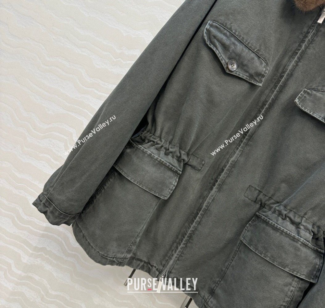 Prada Canvas and Mink Fur Jacket Green 2025 1014 (QI-251014117)