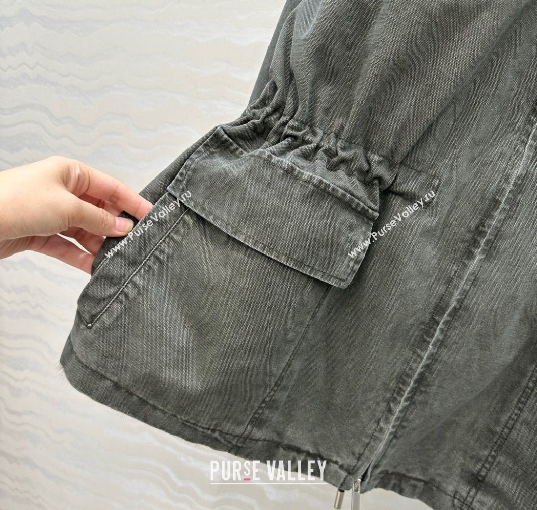 Prada Canvas and Mink Fur Jacket Green 2025 1014 (QI-251014117)