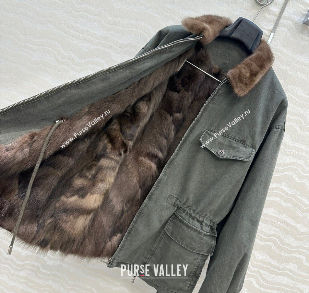 Prada Canvas and Mink Fur Jacket Green 2025 1014 (QI-251014117)