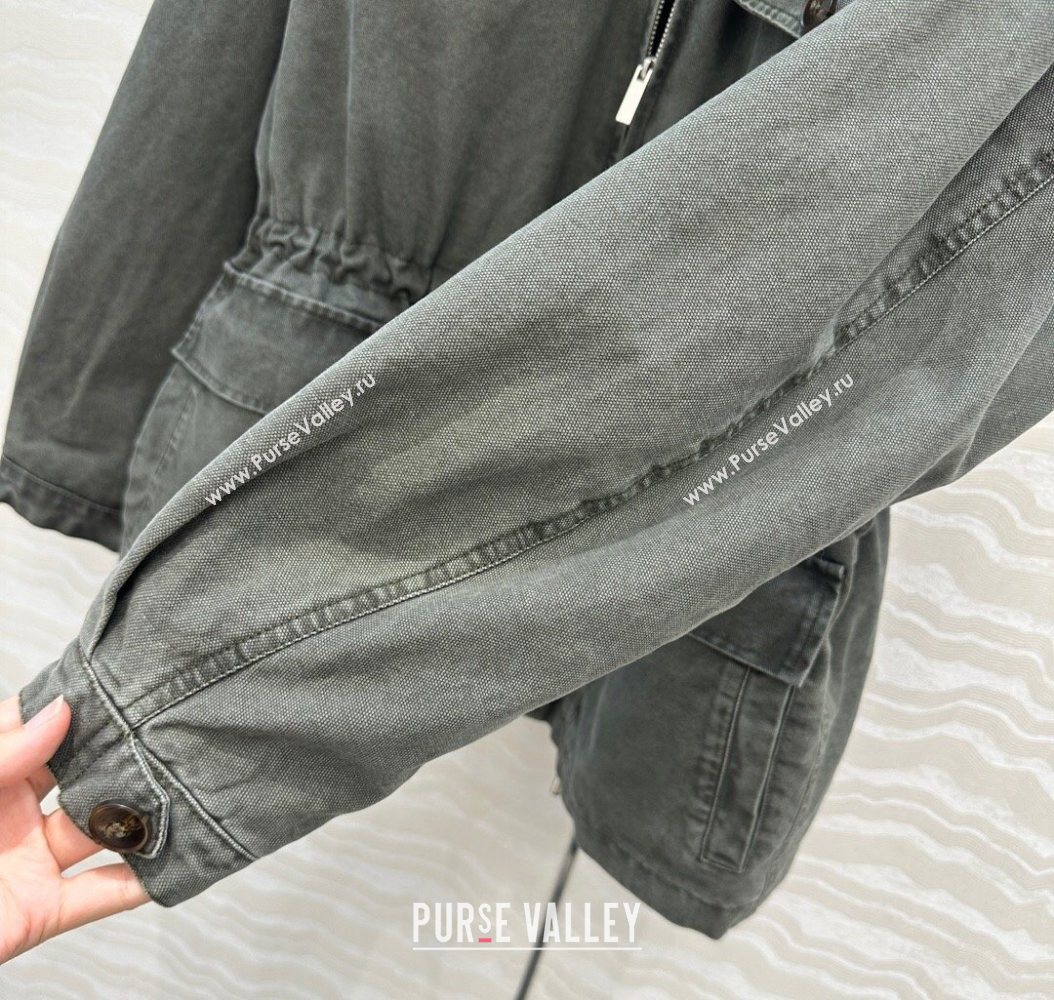 Prada Canvas and Mink Fur Jacket Green 2025 1014 (QI-251014117)