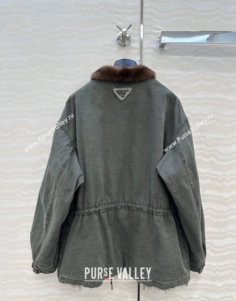 Prada Canvas and Mink Fur Jacket Green 2025 1014 (QI-251014117)