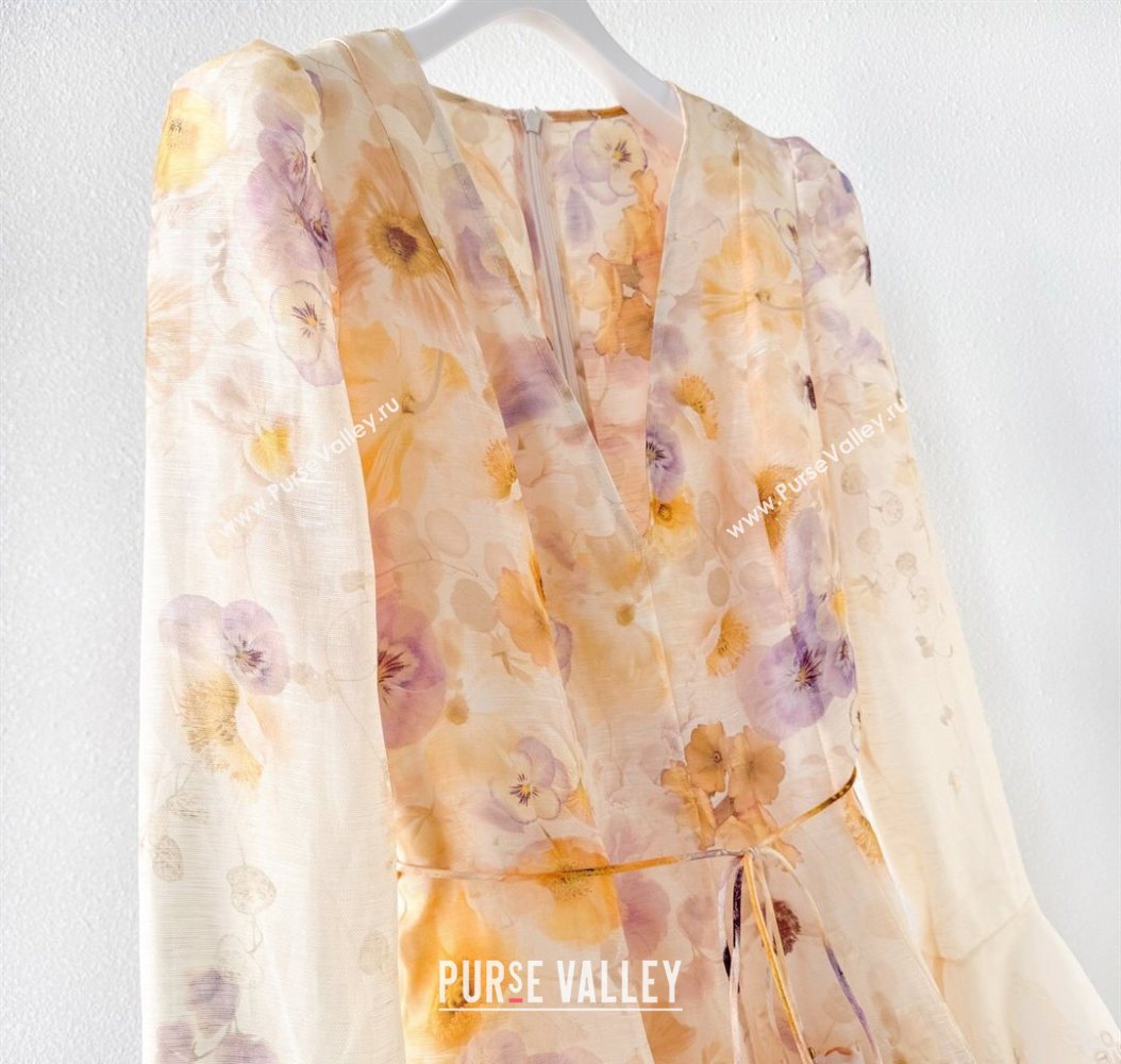 Printed Linen Silk Dress Yellow 3 2025 1014 ( QI-251014125)