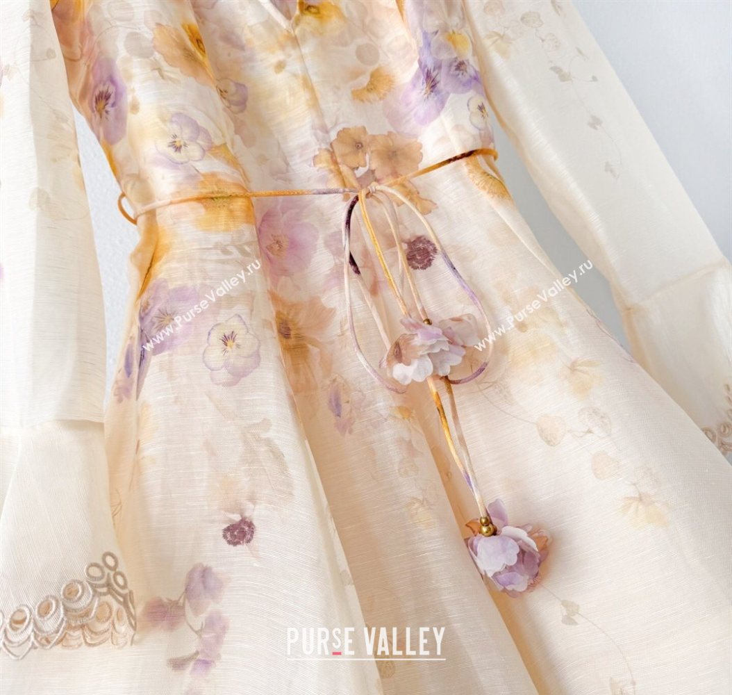 Printed Linen Silk Dress Yellow 3 2025 1014 ( QI-251014125)