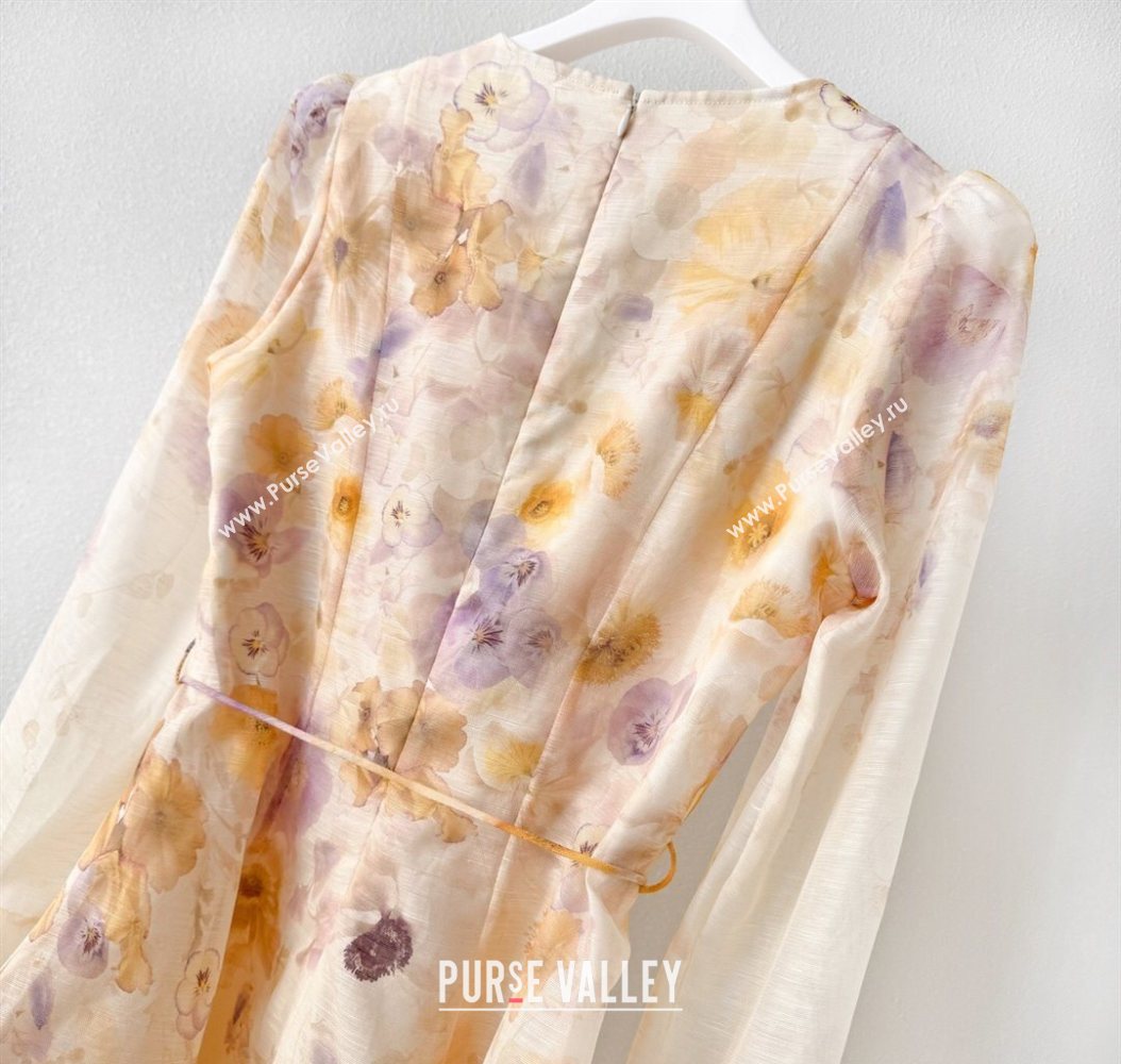 Printed Linen Silk Dress Yellow 3 2025 1014 ( QI-251014125)