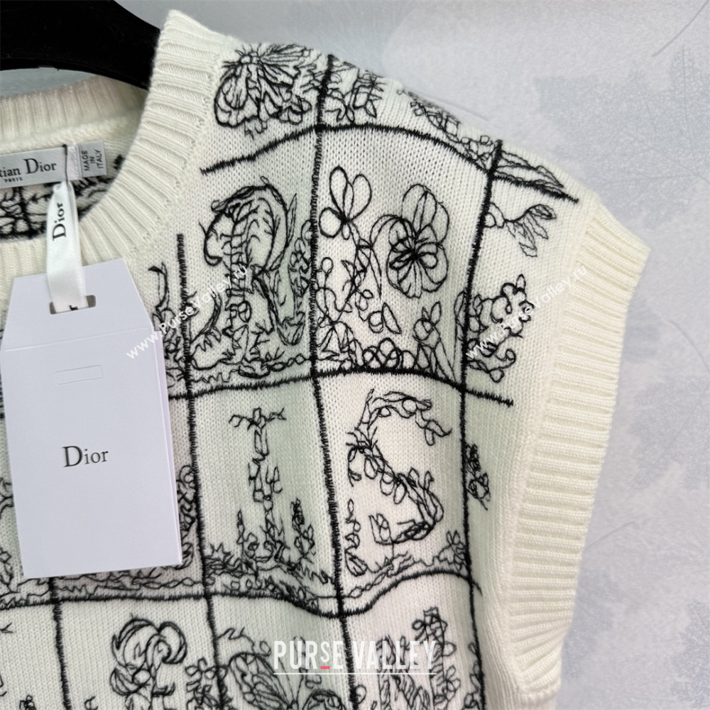 Dior Wool Silk Check Vest White/Black 2025 DR101402 (QI-251014107)
