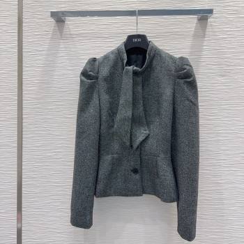 Dior Wool Blend Jacket with Bow Grey 2025 DR101403 (QI-251014111)
