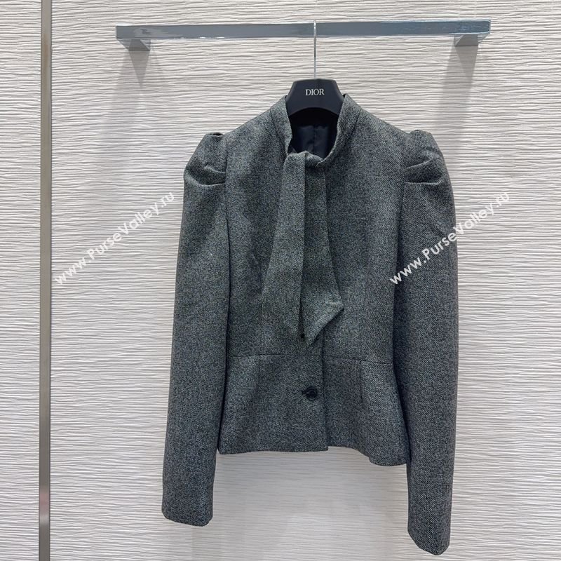 Dior Wool Blend Jacket with Bow Grey 2025 DR101403 (QI-251014111)