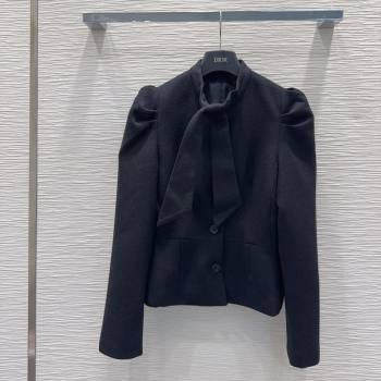 Dior Wool Blend Jacket with Bow Black 2025 DR101403 (QI-251014112)