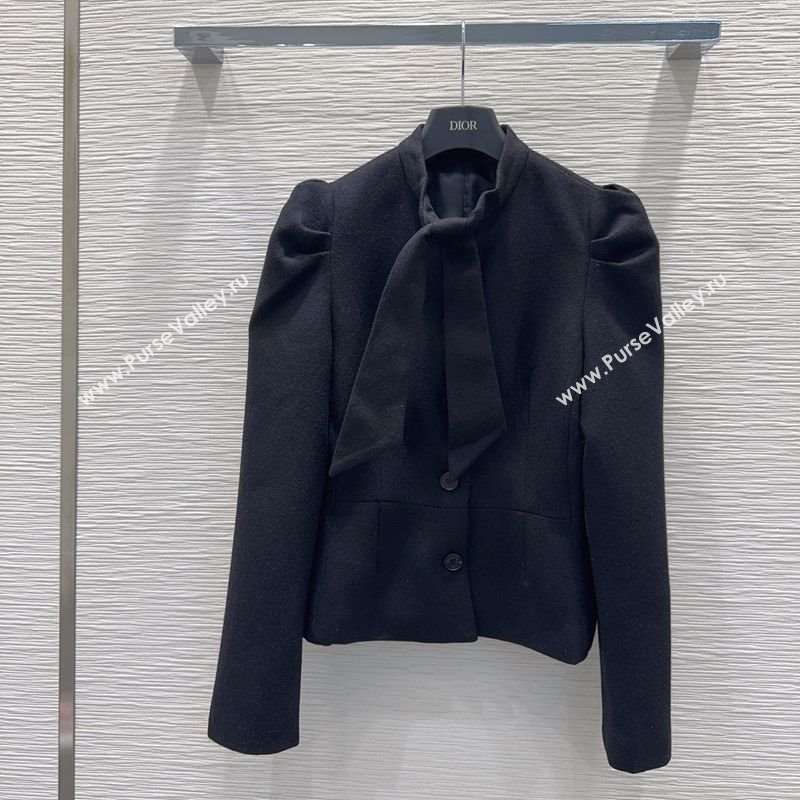 Dior Wool Blend Jacket with Bow Black 2025 DR101403 (QI-251014112)