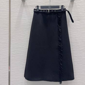 Dior Wool Blend Skirt Fringes Black 2025 DR101403 (QI-251014110)