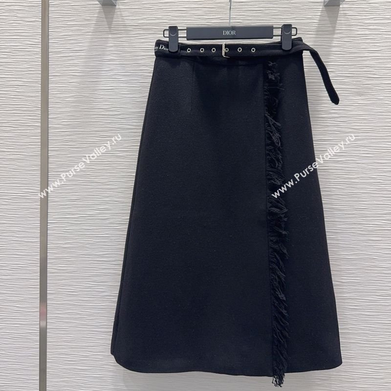 Dior Wool Blend Skirt Fringes Black 2025 DR101403 (QI-251014110)
