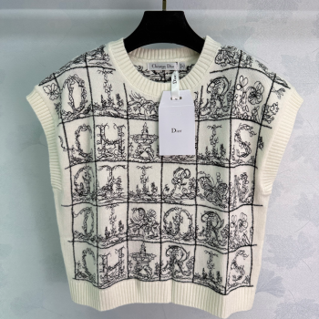 Dior Wool Silk Check Vest White/Black 2025 DR101402 (QI-251014107)