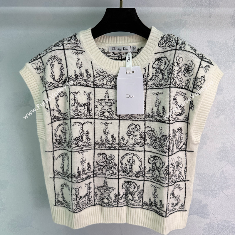 Dior Wool Silk Check Vest White/Black 2025 DR101402 (QI-251014107)