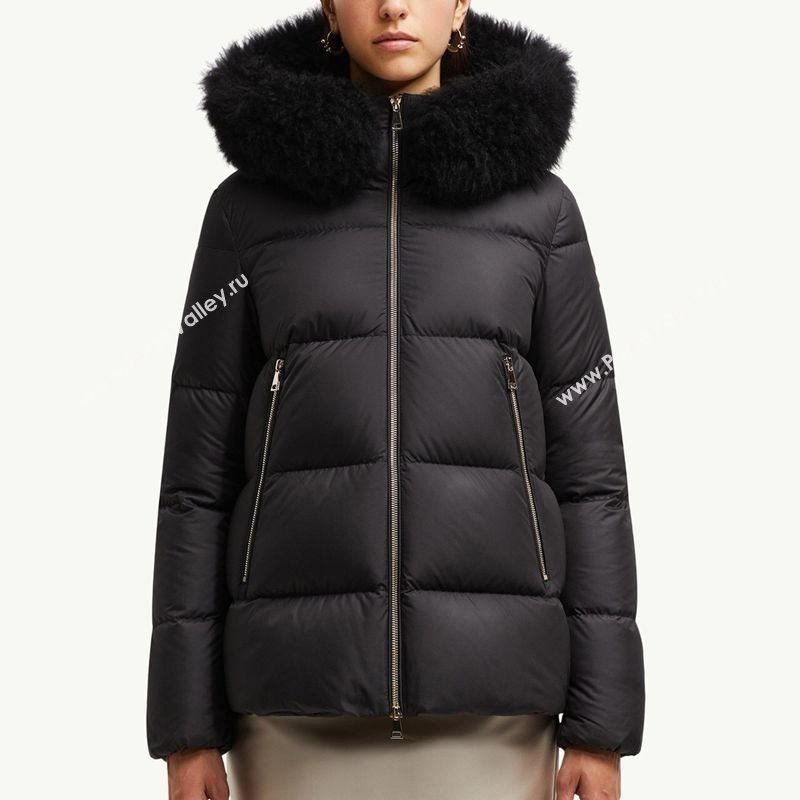 Moncler A-Shaped Down Jacket with Fox Fur Black 2025 1014 (QI-251014097)