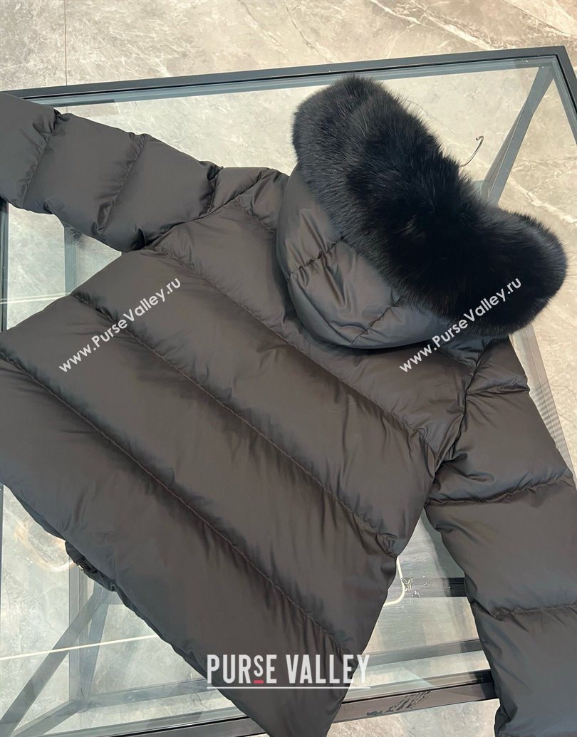 Moncler A-Shaped Down Jacket with Fox Fur Black 2025 1014 (QI-251014097)