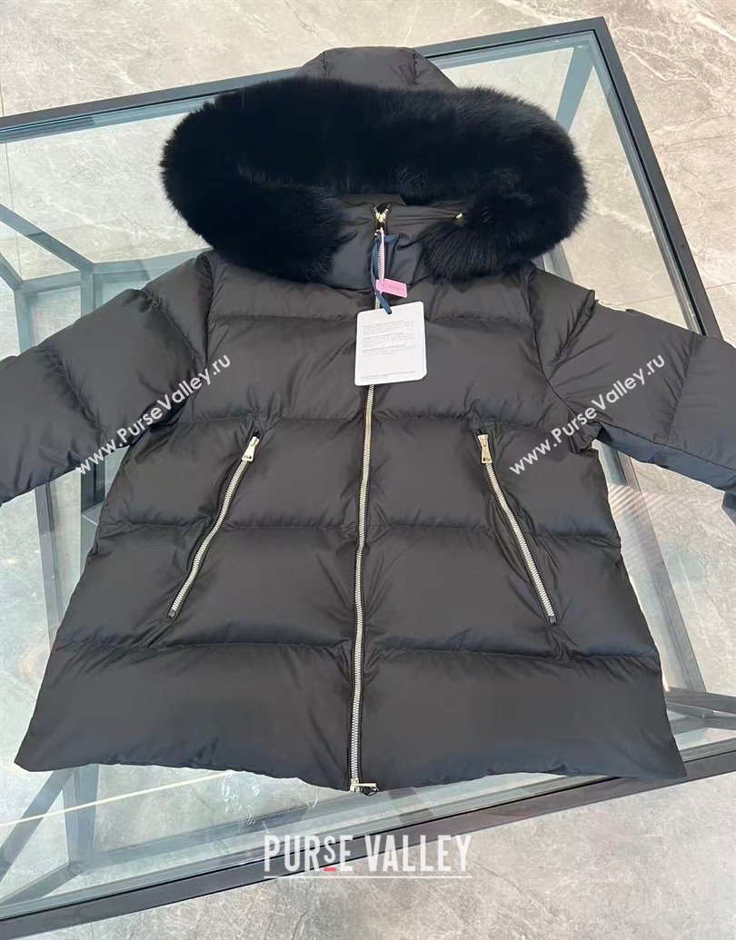 Moncler A-Shaped Down Jacket with Fox Fur Black 2025 1014 (QI-251014097)